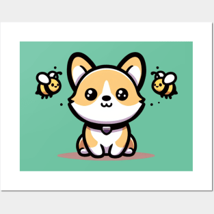 Cute Corgi with Tiny Bees Posters and Art